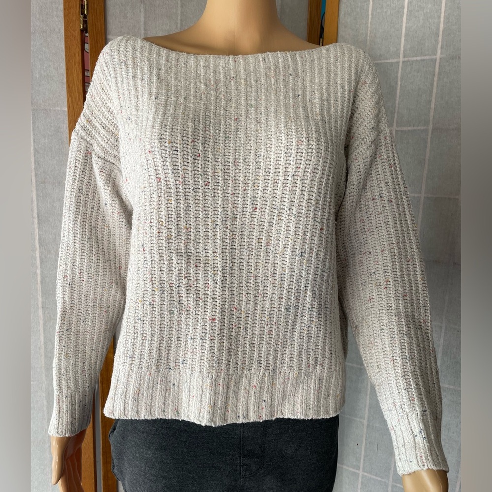 Old Navy Cream Oatmeal Boatneck Sweater with Multicolored Speckles Size XS